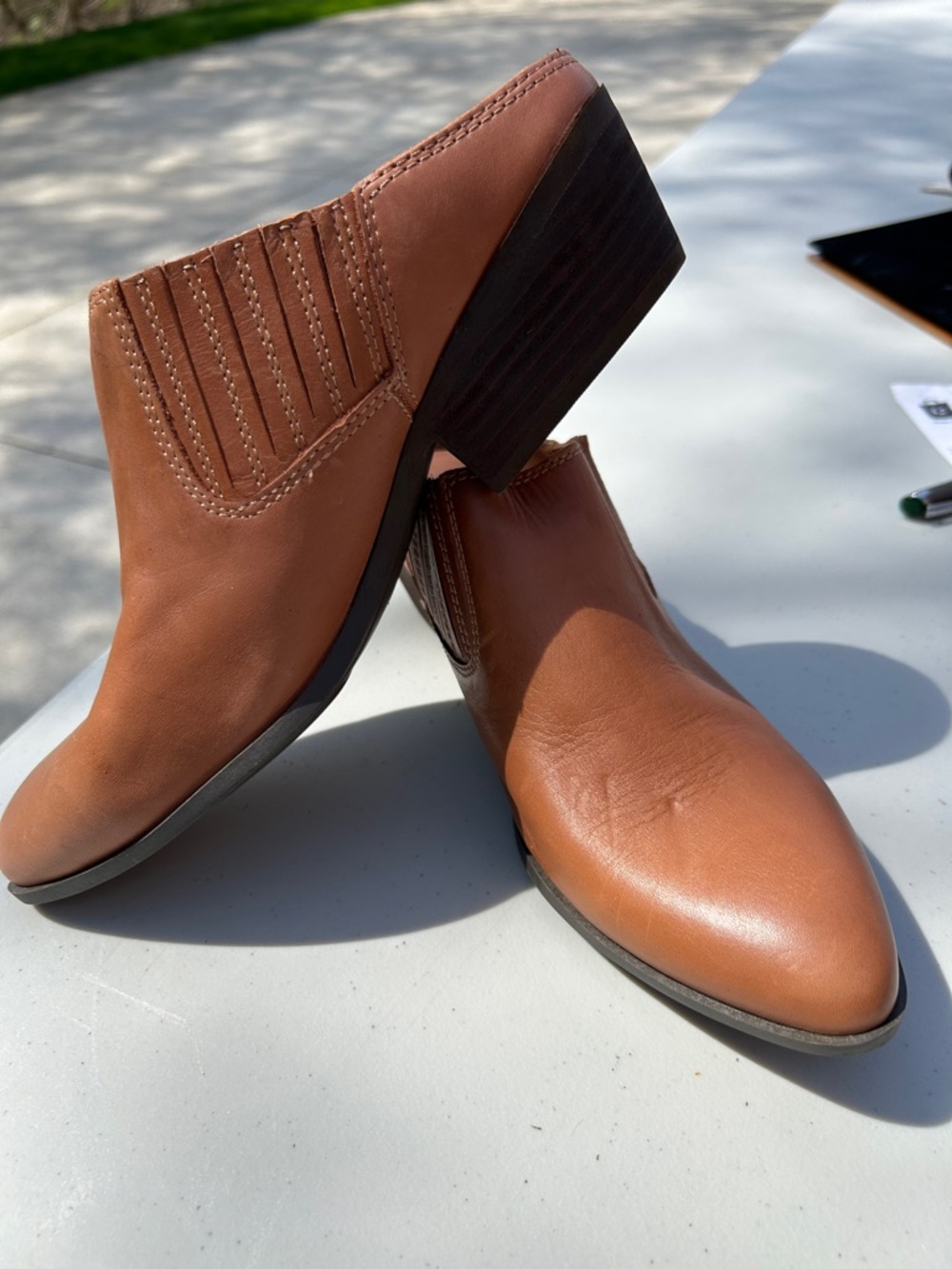 House of Harlow 1960 size 10 medium clog/mules wheat Rowan leather caramel brown